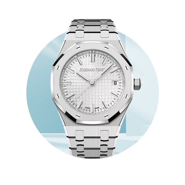 Silver Audemars Piguet With White Dial